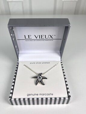 Swarovski Crystal Marcasite Starfish Necklace 18” Chain NWT